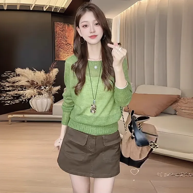 长袖针织衫女2025早秋新款温柔风小个子洋气显瘦纯色百搭套头毛衣