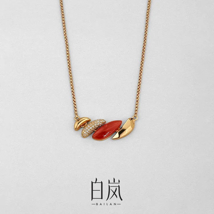 白岚多材质玛瑙项链新款小众设计气质配饰女红色毛衣链女XL5005