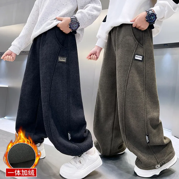 男童加绒加厚裤子2025新款儿童冬季大童冬装一体绒休闲卫裤秋冬款