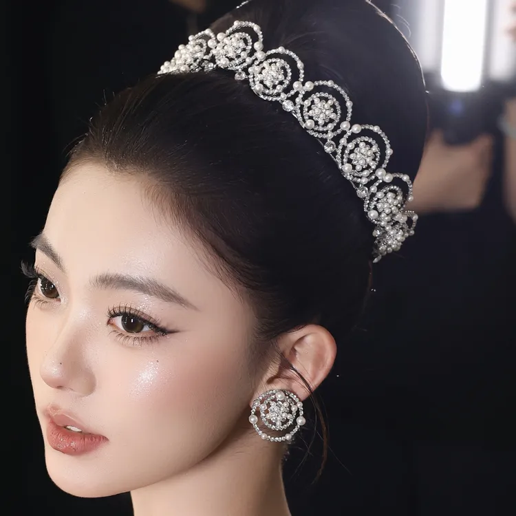 ETEST1-17952新娘头饰 西式婚礼珍珠皇冠➕耳饰