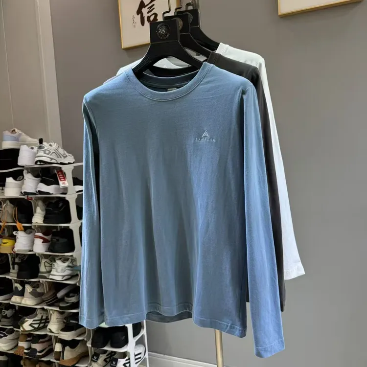 出香港单 男士春秋户外休闲宽松棉质圆领长袖T恤 打底衫 上衣2916