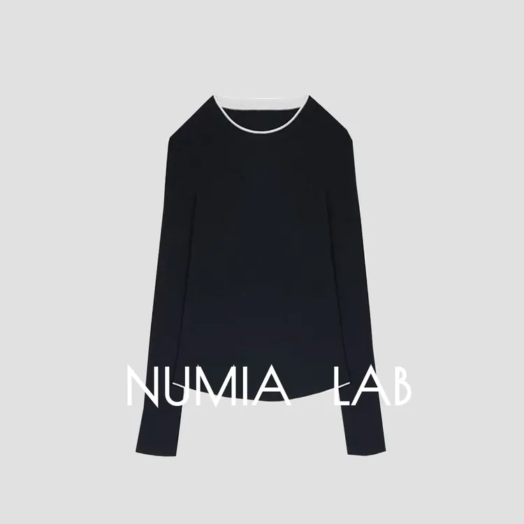 NUMIA LAB奴咪丫德国扬子羊毛衫无缝一体拼接(黑白拼)