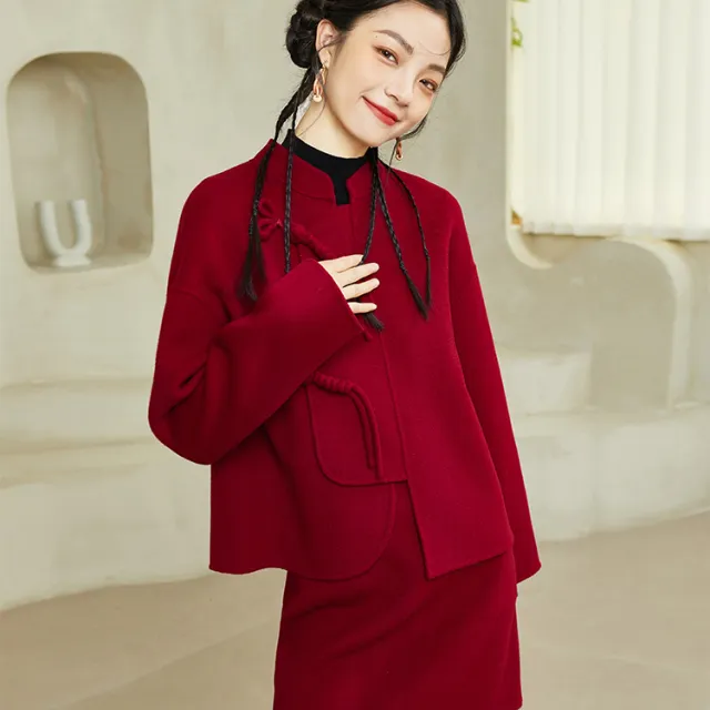 【反季清仓】秸熙秋冬覆古高级轻国风羊毛双面呢女大衣结婚敬酒服