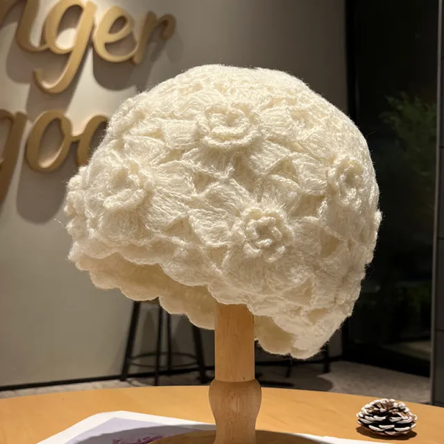 冬季女士手工钩花包头帽子女秋冬2025新款保暖针织毛线帽时尚百搭