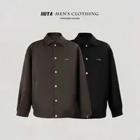 虎牙兄弟秋季美式复古皮夹克纯色百搭休闲翻领皮衣外套男士H25018