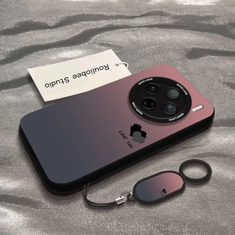 渐变黑色爱心适用vivox300pro手机壳x300防滑x200ultra防摔防磨女