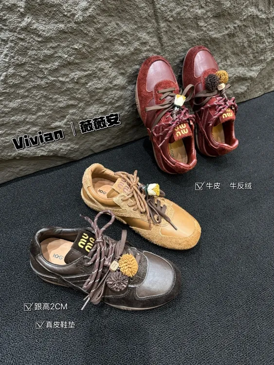 Vivian｜ 薇薇安 【跟高2CM】深口低帮系带时尚休闲鞋秋季