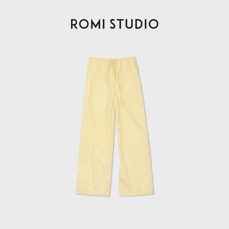 ROMI STUDIO"沙滩裤薄款"全棉高密高支纸感阔腿休闲裤RWDSX92030