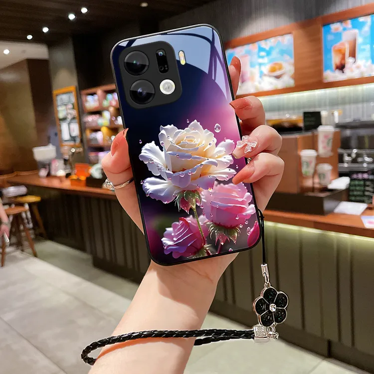 绽放玫瑰适用oppoFindX9手机壳OPPOFindX9pro玻璃壳女挂绳超薄硅