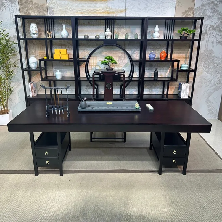 新中式实木椅子泡大板桌黑檀全实木黑檀木实木茶桌茶台