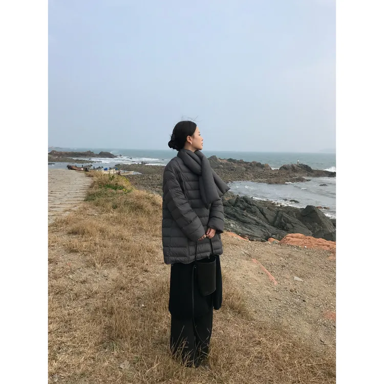 ZHONG HE · 25秋冬新款极简90白鹅绒围巾领两穿排骨羽绒服外套女