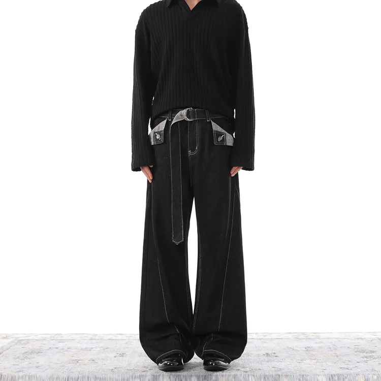 Jaaniste【送腰带】美式原牛立体裁剪简约牛仔裤男撞色百搭休闲裤子