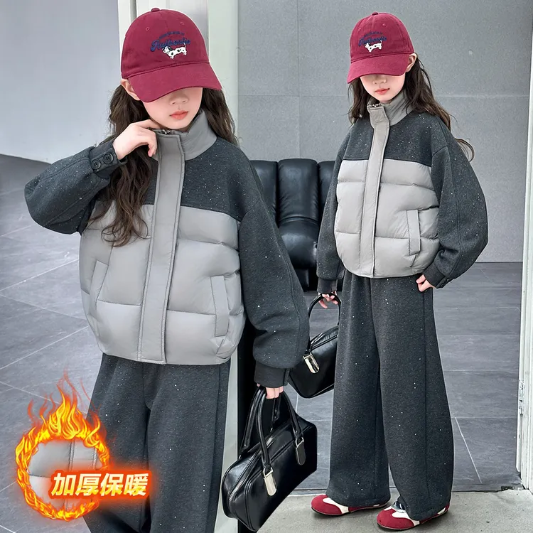 女童冬季洋气棉衣套装2025新款大童女孩韩版休闲裤加棉外套两件套
