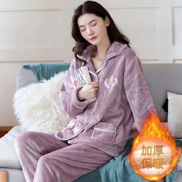 维多利亚睡衣女秋冬季法兰绒厚款毛绒韩范家居服甜美可外穿套装20