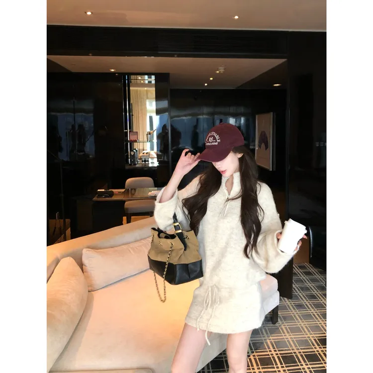 【禾呈】气质立领通勤休闲时尚上衣百搭针织半身裙套装10824/10829