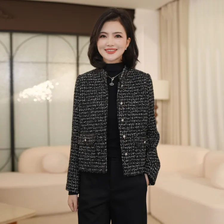 枫竺阿楠anan小香风立领口袋粗花编织长袖时尚短款外套女秋季新款