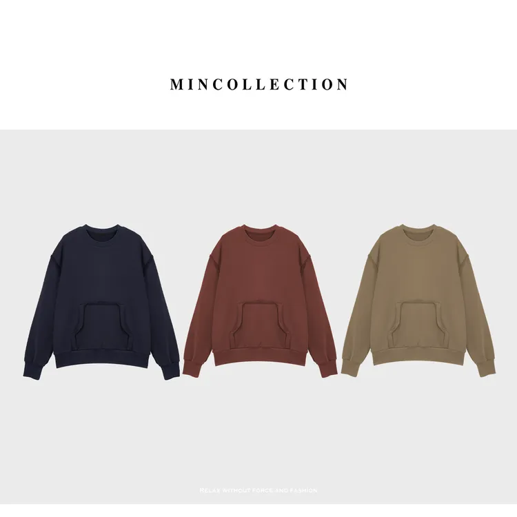 DE Mincollection散边圆领卫衣/简约重磅水洗棉廓形破坏卫衣55782