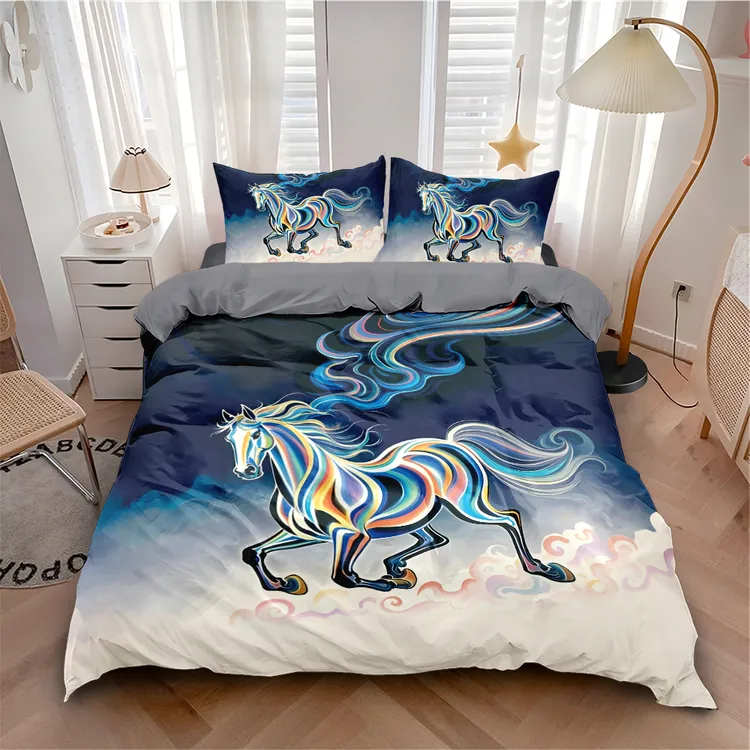 奔腾骏马磨毛印花床上四件套个性耐脏被套宿舍家居单人春夏薄款