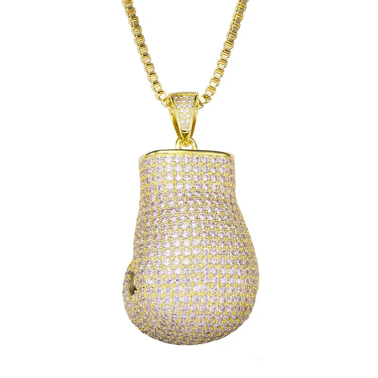 铜项链 2024拳击手套吊坠嘻哈项链男镀金满钻镶嵌饰品时尚首饰