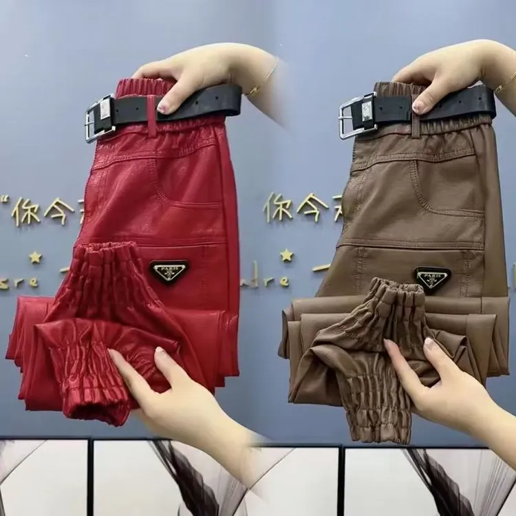 秋冬新款不加绒2025防风pu皮裤保暖显瘦休闲裤简约裤百搭哈伦女裤