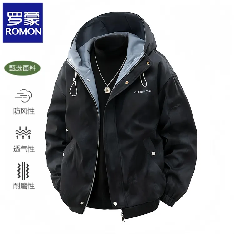 罗蒙新款春秋飞行服夹克衫男士痞帅休闲宽松连帽冲锋衣运动外套