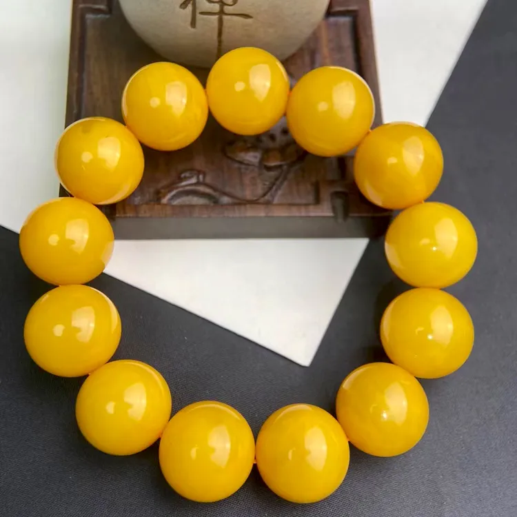 收藏级老蜜蜡情侣鸡油黄保真琥珀手串手饰波罗的海珠宝蜜蜡手串