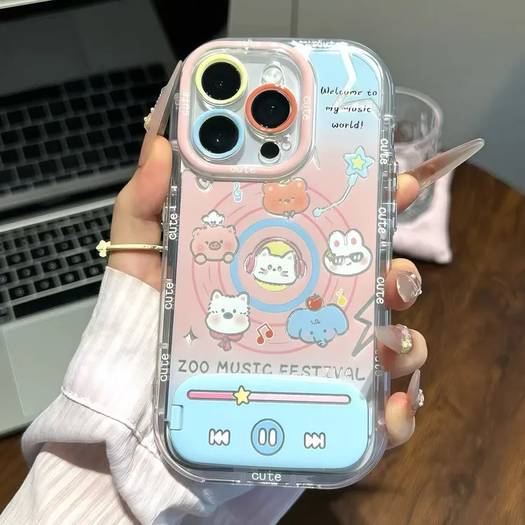 ins小动物播放器适用iPhone苹果16支架手机壳华为vivo小米15oppo