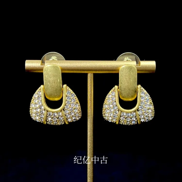 黄铜仿水晶耳饰 JYed230中古首饰vintage复古耳钉耳环时尚百搭脸