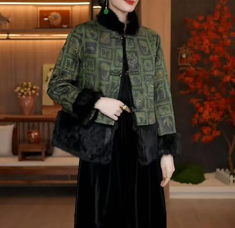 【绿柳烟】新中式双面双穿冬季减龄时尚保暖修身外套