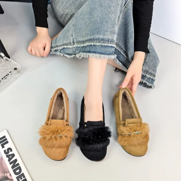 2025新款防滑保暖厚款冬季豆豆鞋休闲风防磨圆头中口女鞋