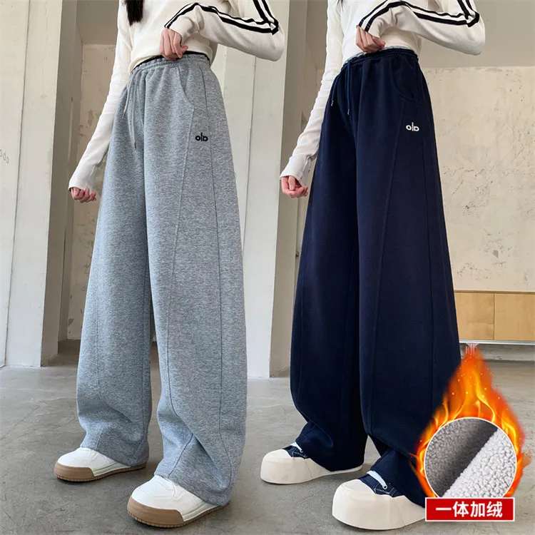 女童加绒运动裤秋冬装2025新款大童加厚休闲卫裤儿童女孩阔腿裤子