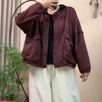 啵啵CM1111炒色贴布大口袋毛边宽松大毛圈棉卫衣外套