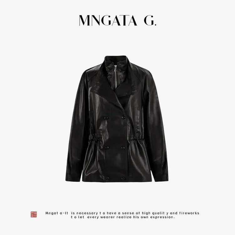 MNGATA G.宫小妍【山羊皮·双领奇迹】早秋新中式中长款外套5081067