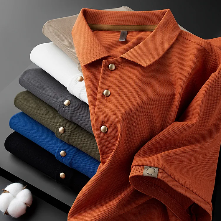 YG百搭款高级感华夫格polo衫短袖修身休闲翻领冰丝t恤男夏季薄款