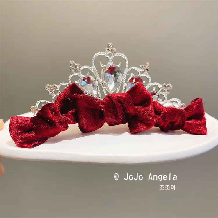 JoJo儿童发饰高级感红丝绒皇冠头饰公主插梳女童表演生日新年发夹