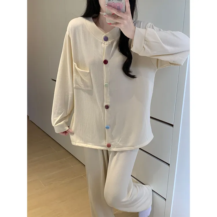 羊绒睡衣女春秋款薄绒德绒韩系简约风高级感长袖长裤秋冬季家居服