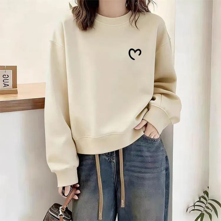 秋冬新款圆领长袖加绒卫衣时尚百搭宽松大码上衣设计感小个子外套