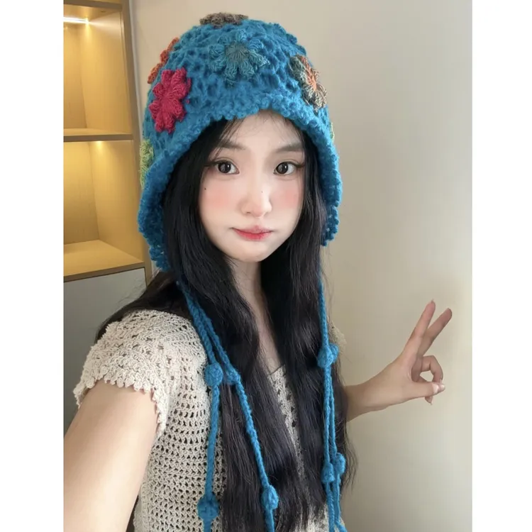 新款重工刺绣花朵款！流苏彩色民族风护耳手工包头帽双层显脸小