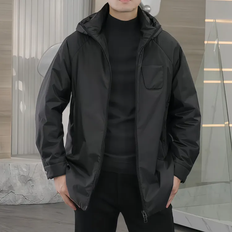 现货【桑蚕丝+绵羊皮】高奢极简桑蚕丝填充绵羊皮拼接连帽风衣棉服