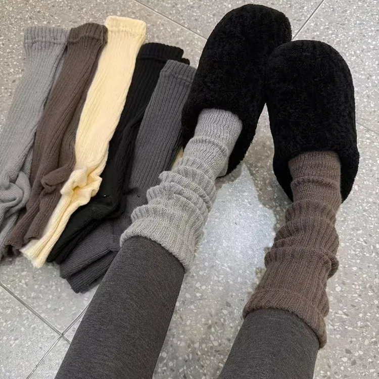袜子女2025秋冬季新款灰色简约长筒小腿堆堆腿套日系羊毛踩脚袜套