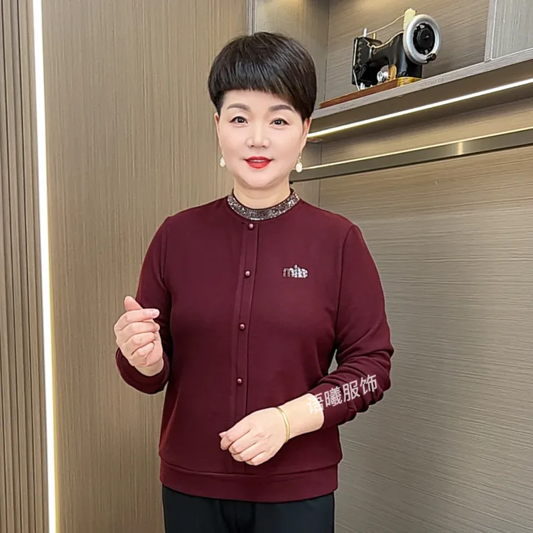 纯色长袖常规款半高领中老年女装休闲秋冬时尚打底上衣F1315