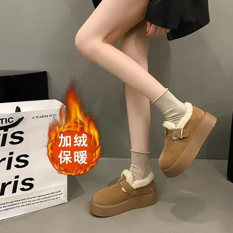厚底加绒勃肯鞋女2024冬新款棉鞋软底轻便一脚蹬保暖雪地靴