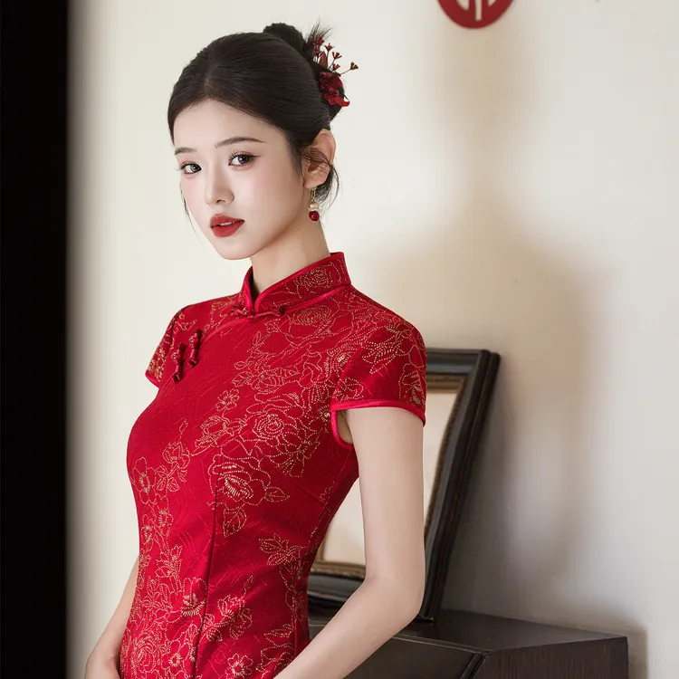 新款秋季旗袍红色结婚妈妈气质优雅婚宴女新娘敬酒服婚礼高端大气