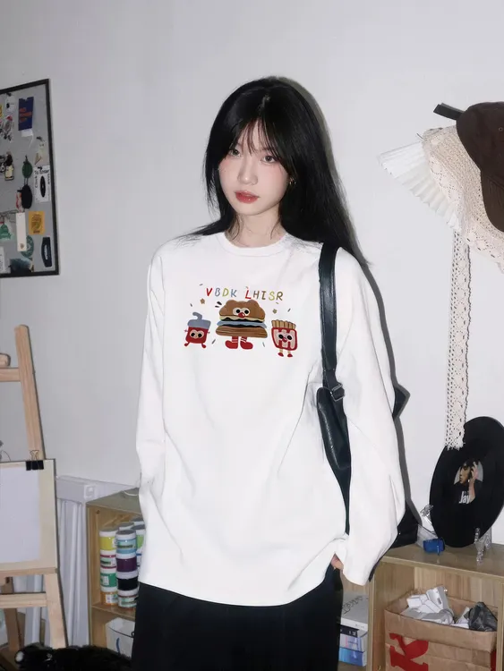 重磅纯棉韩版白色t恤印花ins春秋冬宽松内搭初秋t恤女款早秋上衣