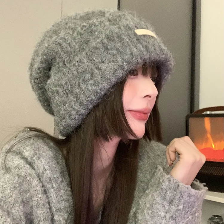 大头围显脸小针织帽女秋冬防寒韩系堆堆针织帽