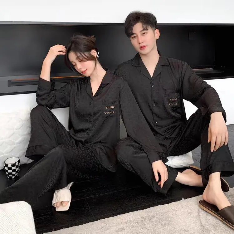 秋冬新款高端冰雪丝男女同款睡衣家居服时尚休闲情侣家居服套装