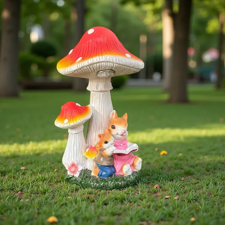 户外庭院园艺树脂卡通粉色蘑菇兔子太阳能幼儿园摆件造景花园装饰