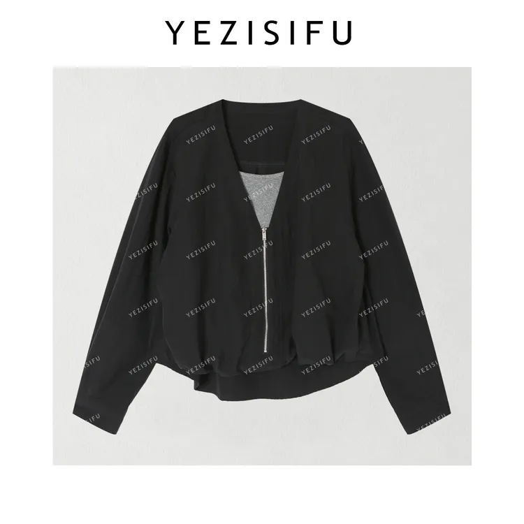 欧尼私服 2025秋季新款慵懒百搭假两件V领长袖衬衫上衣2508C4492