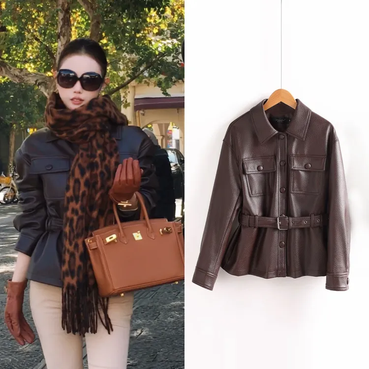 吕亿studio【宋佳同款】羽A688真皮羽绒服皮衣女短款夹克皮衣外套