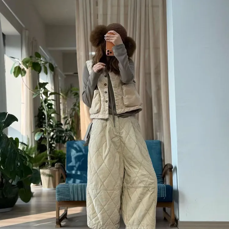 革会分享忆古家百搭宽松直筒冬季保暖棉裤